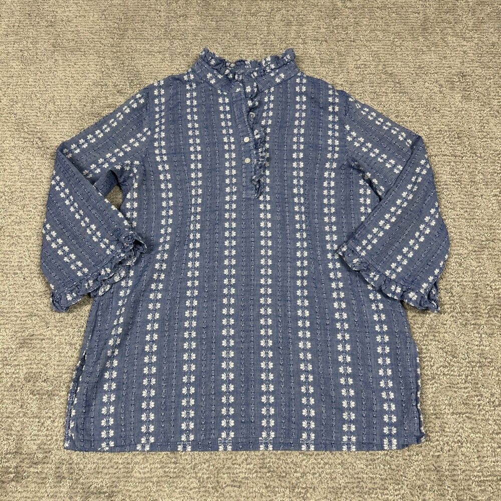 Rungolee Shirt Womens Medium Blue Jacqueline Embroidered Blouse 3/4 Sleeve Top